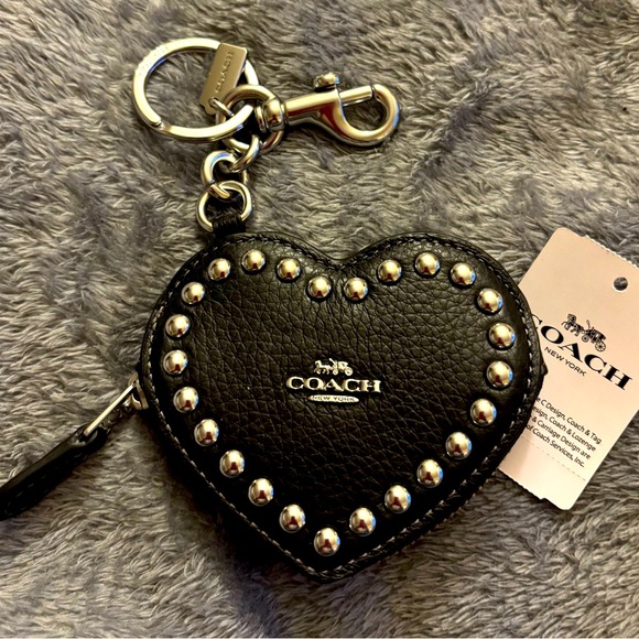 WOW* NWT COACH Studded Heart Coin Pouch & Keychain** - Picture 1 of 8